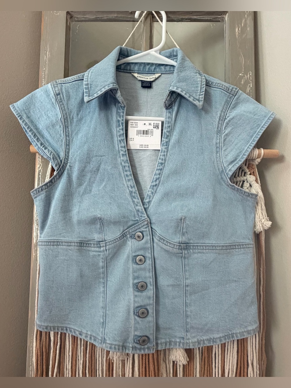 NWT AE collared v-neck denim shirt size XS